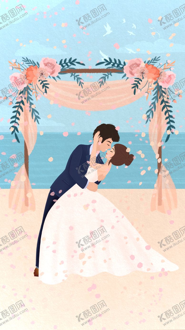 编号：78216207040945299061【酷图网】源文件下载-手绘插画情侣婚礼
