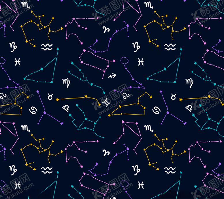 编号：85274210021044342141【酷图网】源文件下载-彩色十二星座无缝背景
