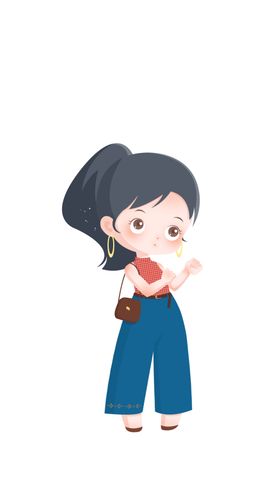 Q版卡通时尚马尾少女手绘插画