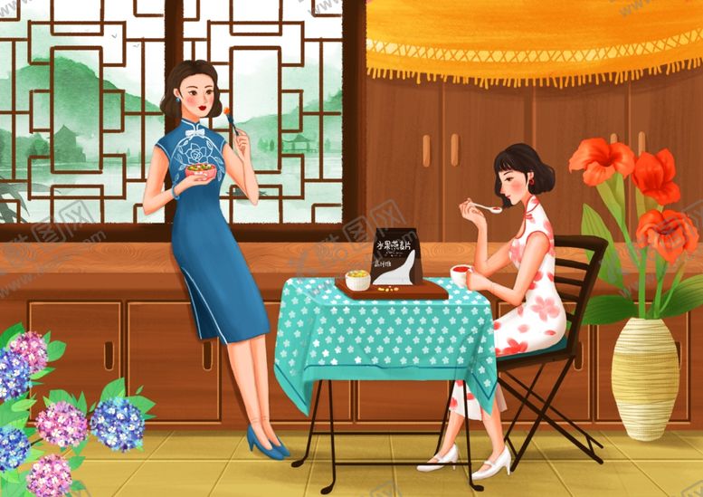 编号：15469609282149362778【酷图网】源文件下载-女性养生插画之速食早餐