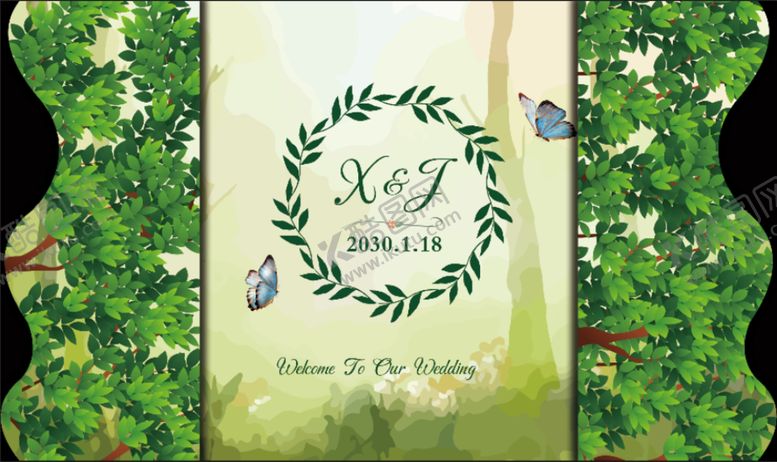 编号：46416310062034078542【酷图网】源文件下载-森系婚礼迎宾背景设计