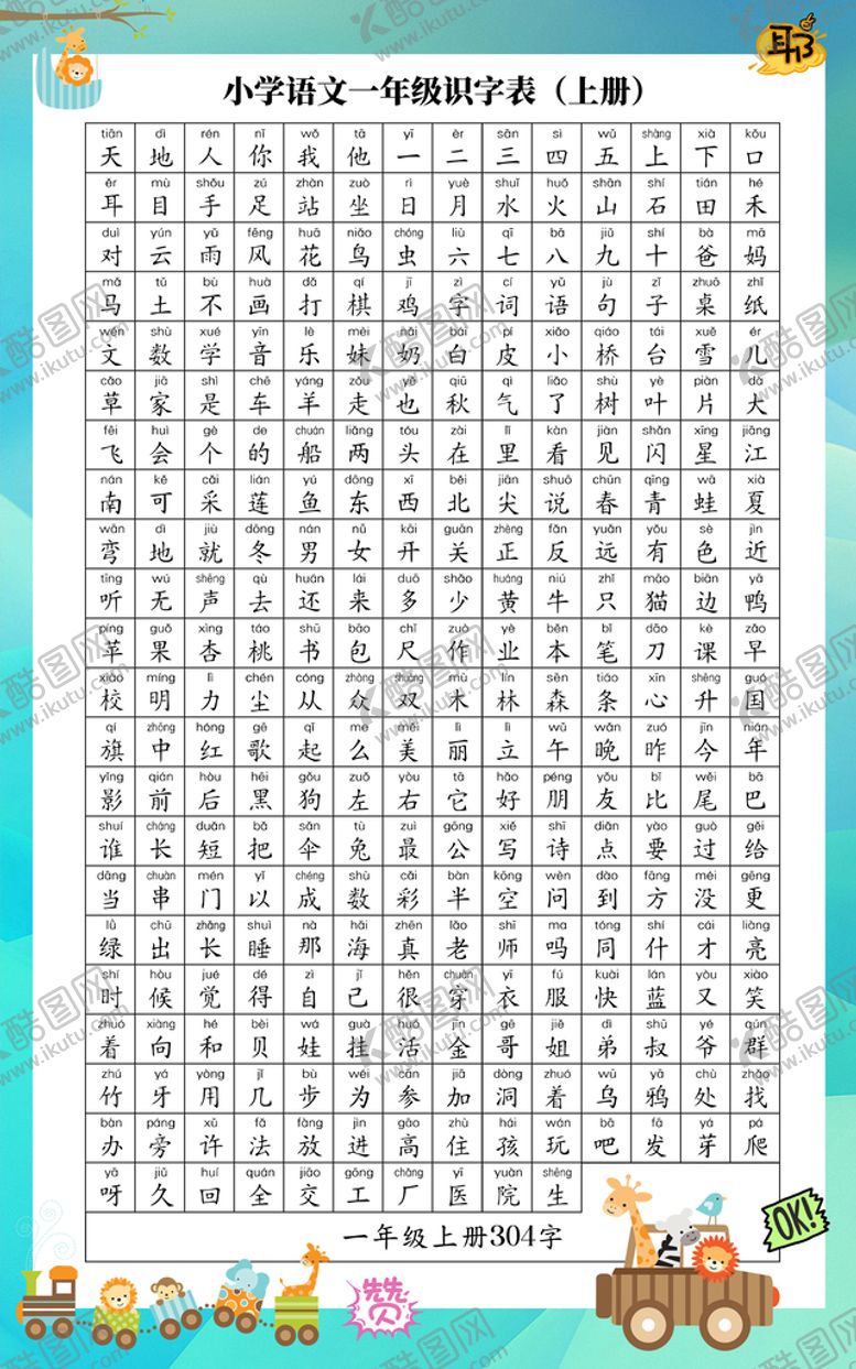 编号：51427009220701213598【酷图网】源文件下载-小学一年级语文识字贴上册