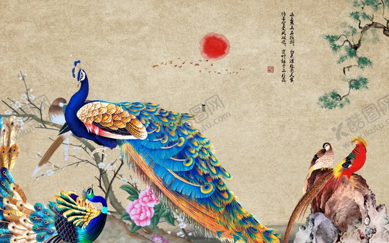 编号：43084803261529193451【酷图网】源文件下载-富贵吉祥孔雀图