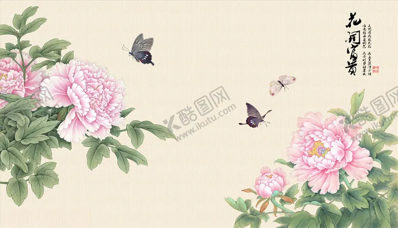 编号：49754805010031073691【酷图网】源文件下载-花鸟画牡丹花开富贵背景墙