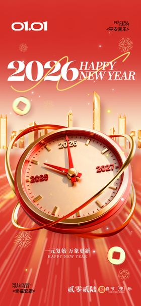 2026新年时钟指针跨年快乐