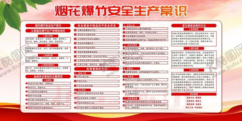 编号：58373505242154261680【酷图网】源文件下载-红色烟花爆竹安全生产常识展板