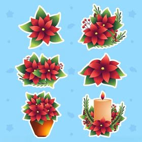 圣诞花卉与蜡烛装饰图案