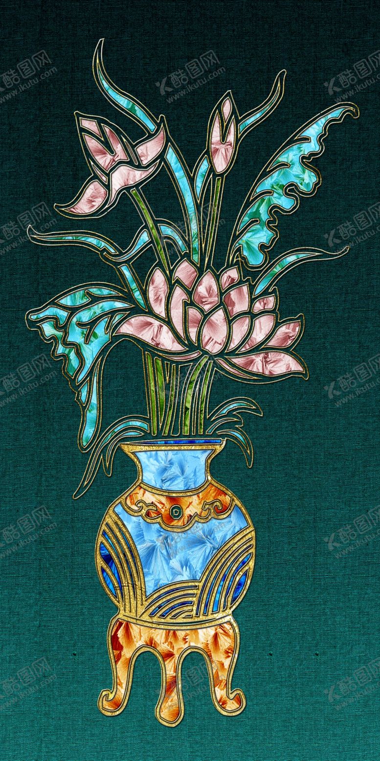 编号：27372409092232381448【酷图网】源文件下载-珐琅彩花瓶玄关画