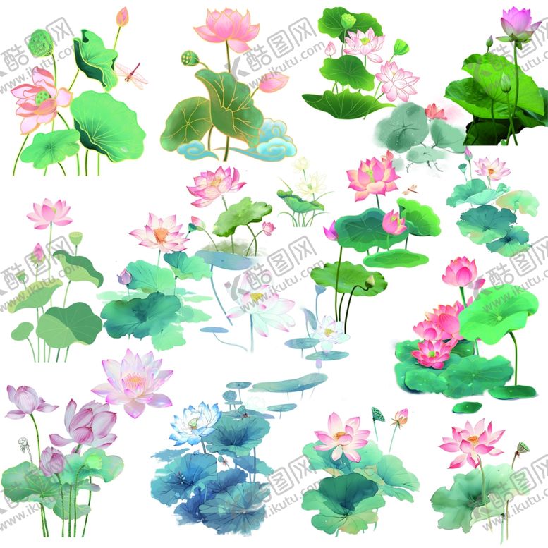 编号：62914011020718023180【酷图网】源文件下载-水墨风荷花荷叶插画素材
