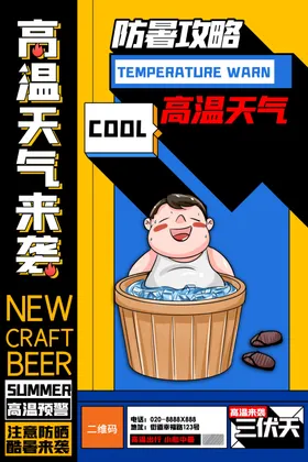 夏季防暑海报高温高温天气高温预警插画