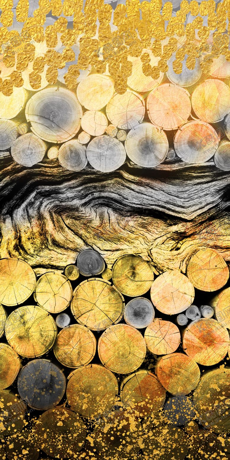 编号：97479110020535259793【酷图网】源文件下载-金色复古抽象木纹玄关画