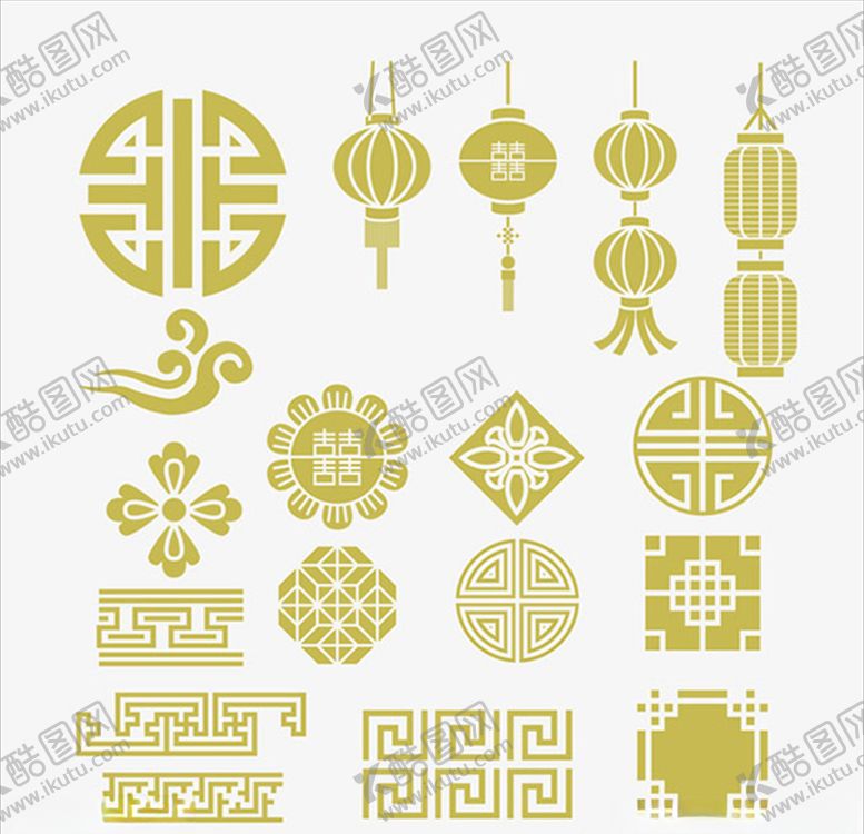 编号：18285306261147315037【酷图网】源文件下载-矢量中式图案春节素材双喜