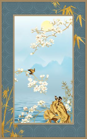 玉兰花鸟意境山水新中式地毯