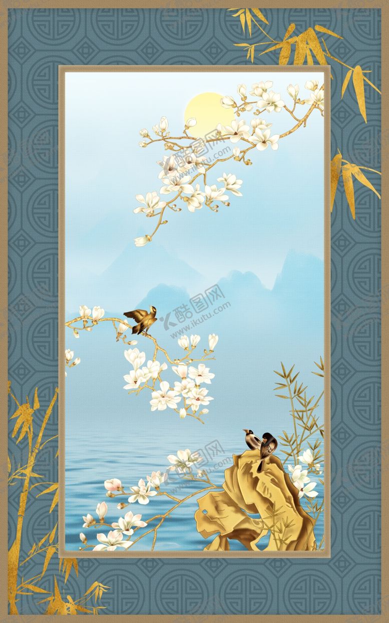 编号：44073610311311062780【酷图网】源文件下载-玉兰花鸟意境山水新中式地毯