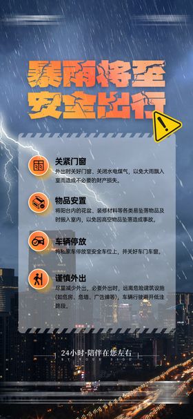 物业服务暴雨大雨预警安全出行警示海报