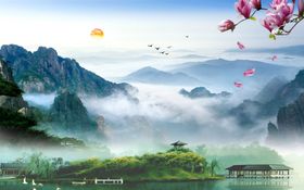 创意山水玄关电视背景墙底纹素材