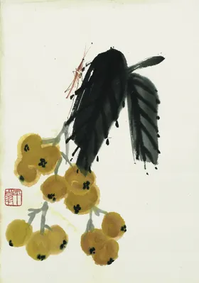 齐白石国画水纹壁鱼虾古树