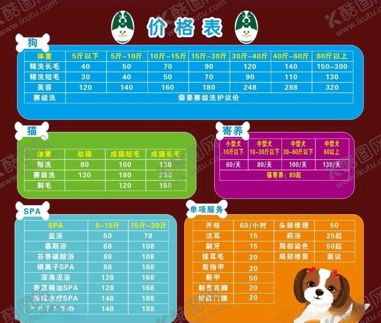编号：16667509252309337142【酷图网】源文件下载-宠物店价格表宠物美容宠物造