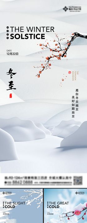 冬至小寒大寒国风插画系列海报