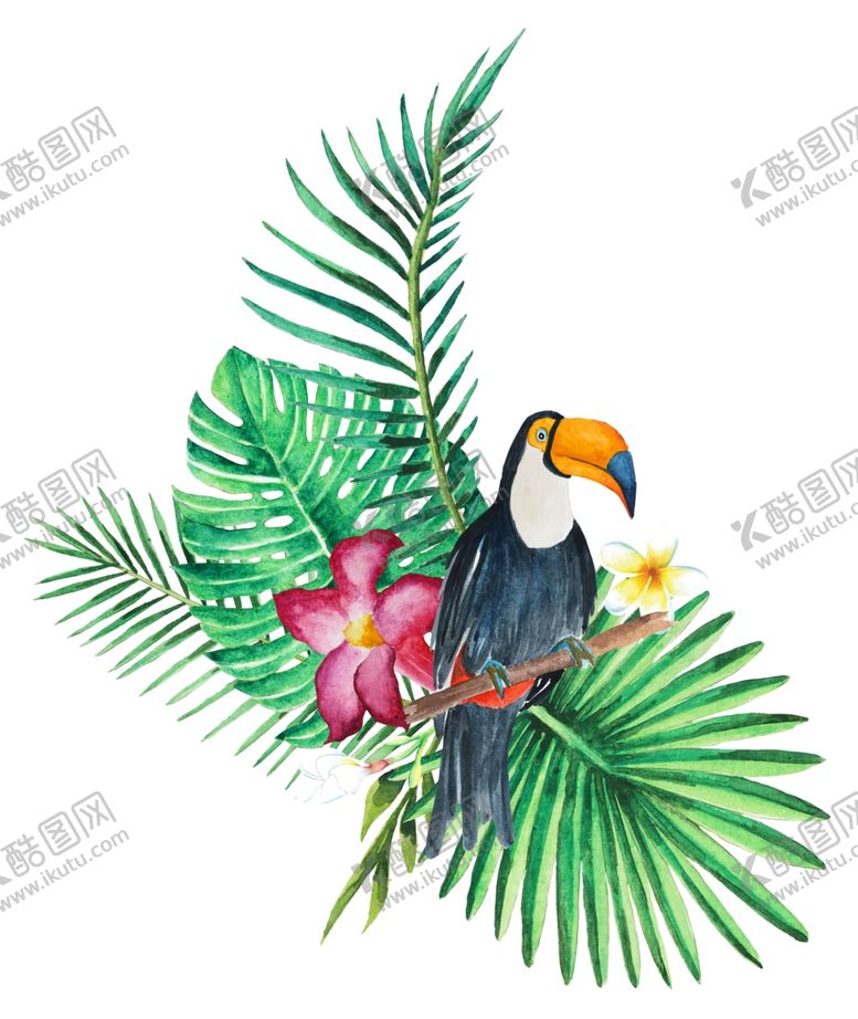 编号：95302210172303244816【酷图网】源文件下载-夏日水彩植物装饰图案