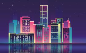炫彩城市夜景矢量素材图片