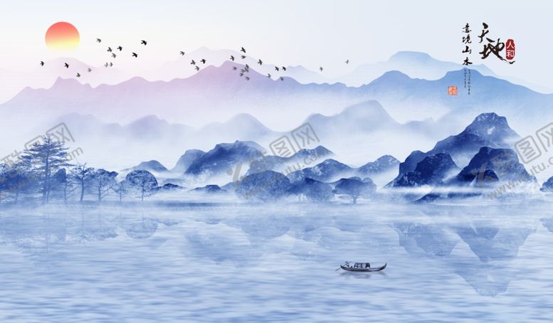 编号：73892407051230265292【酷图网】源文件下载-新中式水墨山水背景