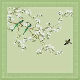 枝头双鸟伴飞春景图