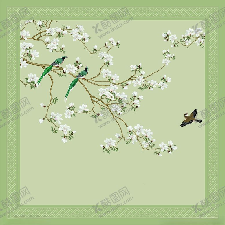 编号：29151811021302186646【酷图网】源文件下载-枝头双鸟伴飞春景图