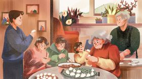 家庭温馨聚会时刻冬至插画素材