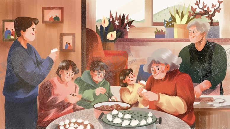 编号：19467404091411293719【酷图网】源文件下载-家庭温馨聚会时刻冬至插画素材