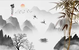 竹子新中式装饰画水墨图水墨画画欣赏