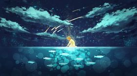 人物女性海面插画背景海报素材