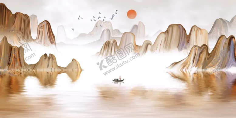 编号：65490702211740182295【酷图网】源文件下载-新中金色山水风景原创插画