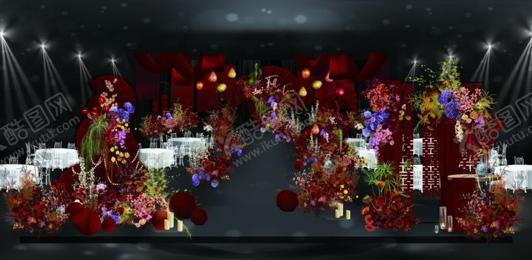 编号：17043709302013185215【酷图网】源文件下载-红色布幔剧场风南洋风婚礼主舞台