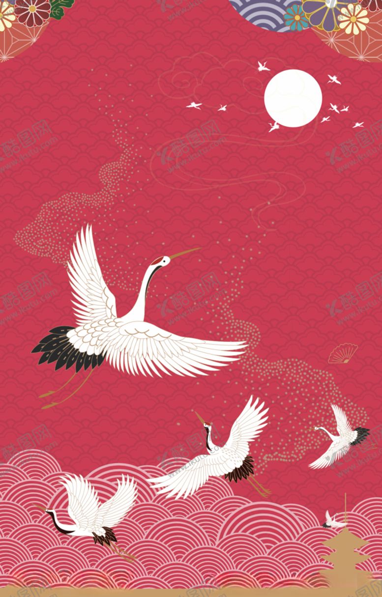编号：12748503151823567144【酷图网】源文件下载-丹顶鹤插画