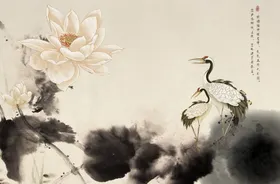 水墨山水简约花鸟背景客厅装饰画墙中式风格新中式