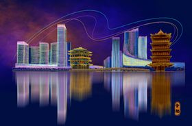 多彩城市地标夜景线性稿