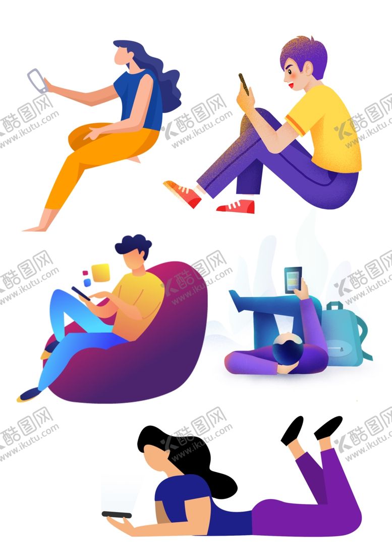 编号：64681806240307327112【酷图网】源文件下载-扁平风玩手机人物