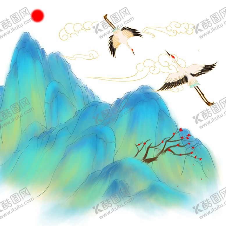 编号：53175403141442168123【酷图网】源文件下载-国潮仙鹤山水