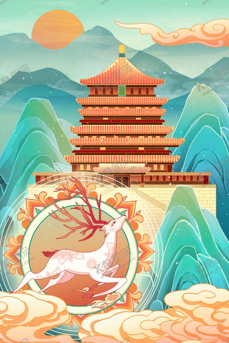 编号：25959002030018529141【酷图网】源文件下载-手绘花鸟山水风景画海报素材