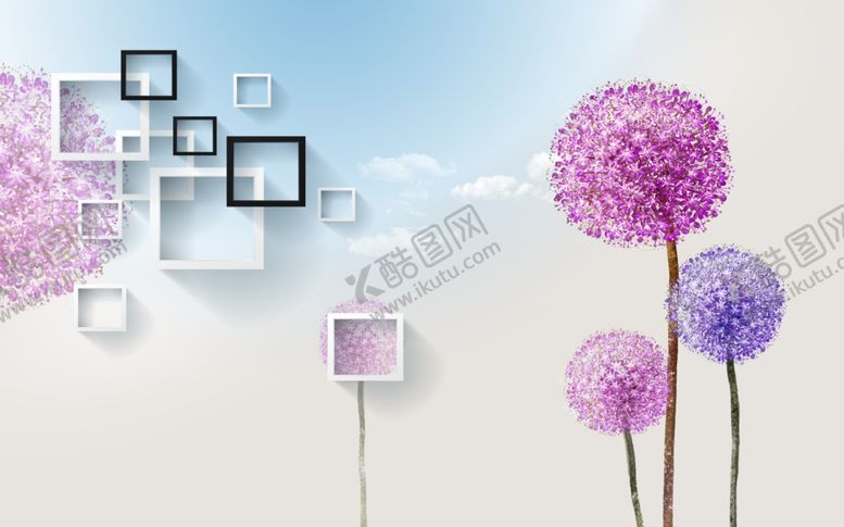 编号：35801407031047168398【酷图网】源文件下载-紫色蒲公英背景墙