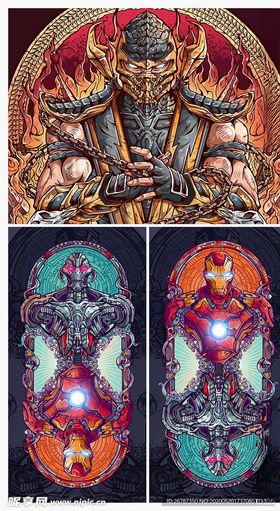 矢量手绘科幻钢铁忍者