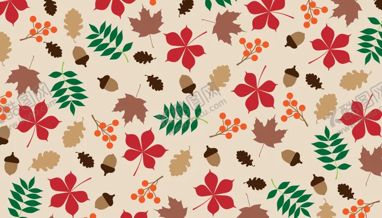 编号：77245409081422395653【酷图网】源文件下载-秋季植物元素无缝图案