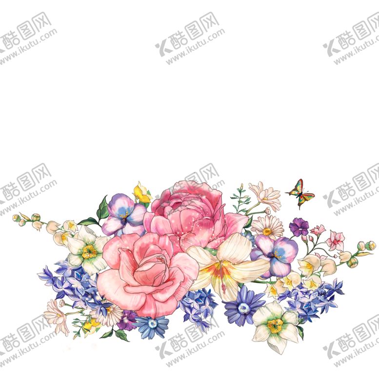 编号：10915906301624162805【酷图网】源文件下载-手绘花玫瑰花大牌花乱花
