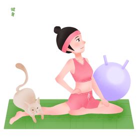 卡通女孩和猫