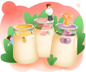 水果酸奶森林女孩吃货可爱卡通