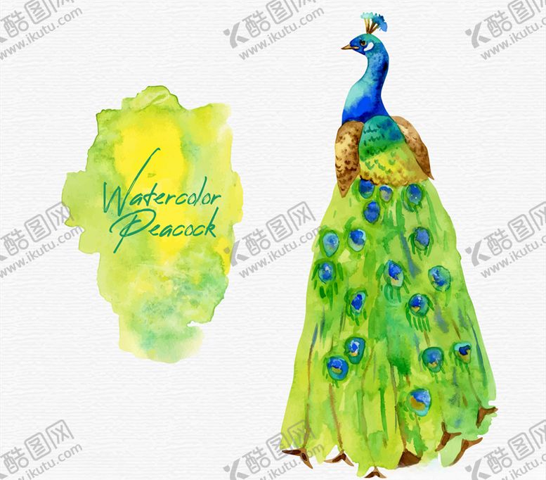 编号：19864409191431216731【酷图网】源文件下载-水彩绘孔雀