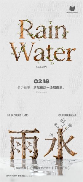 雨水木质节气海报