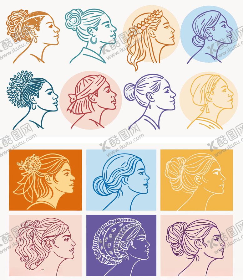 编号：12173005011148001090【酷图网】源文件下载-多样风格女性头像插画