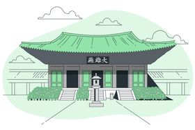 绿色古代大雄殿建筑素材